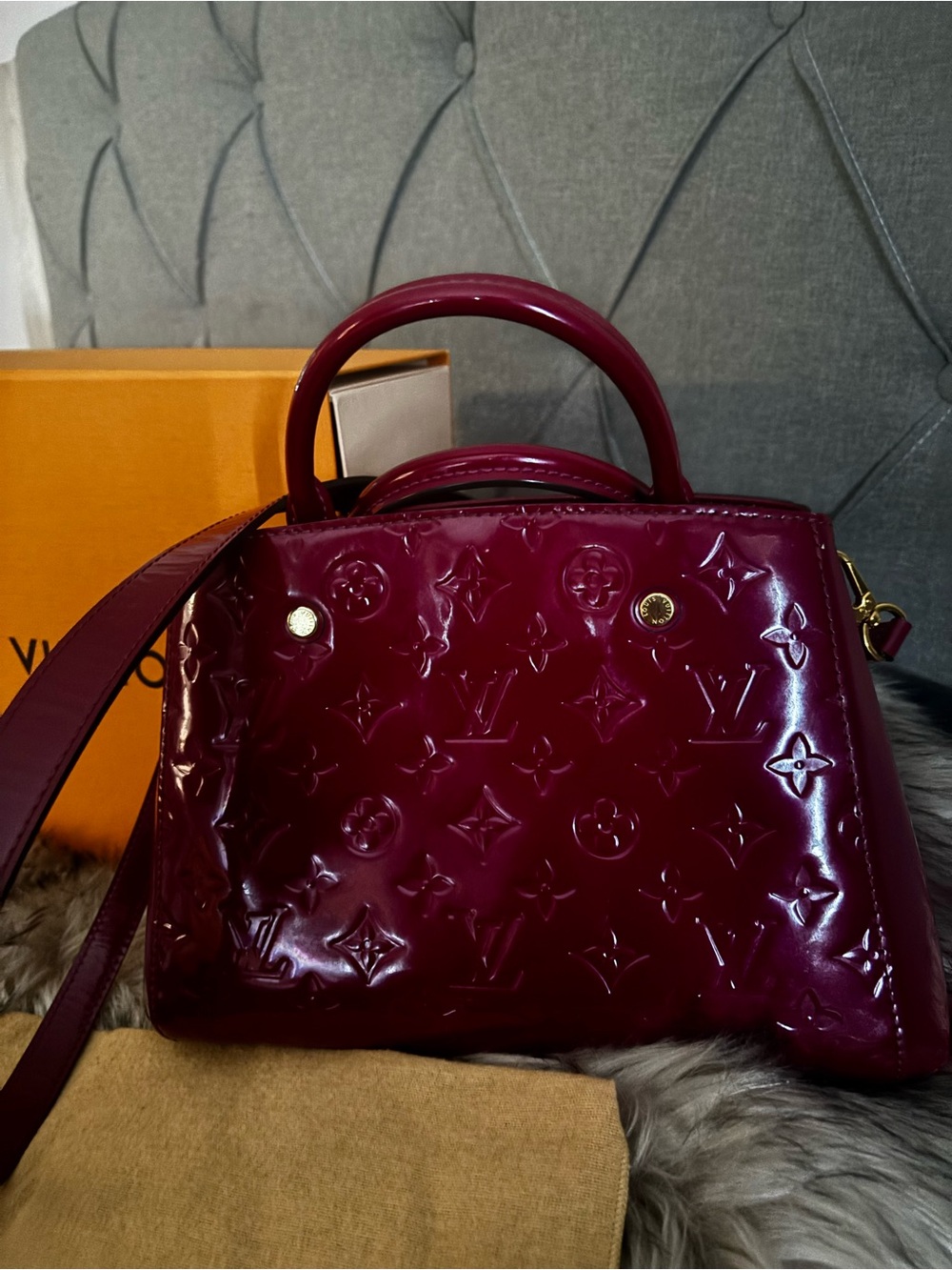 Louis Vuitton Patent leather Montaigne MM size in Deep Cherry- Authentic!!!